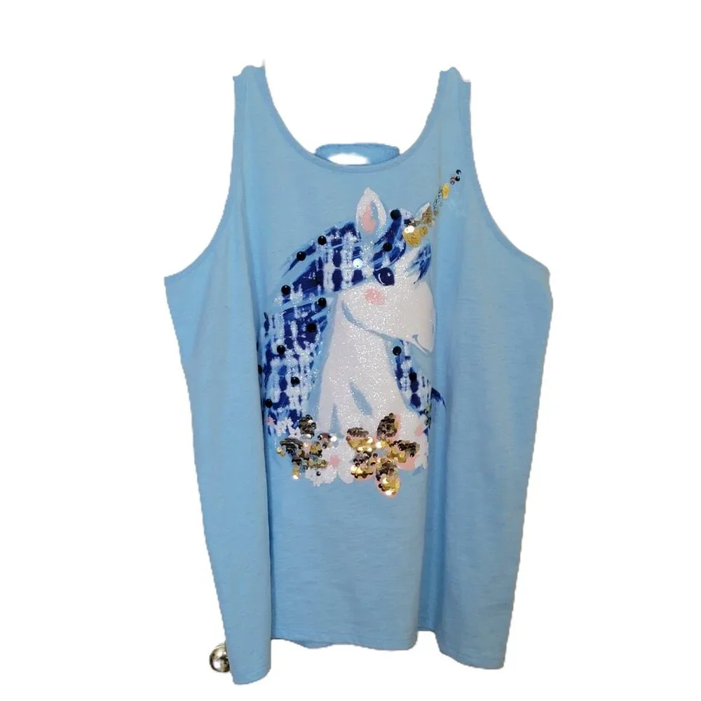 Justice Girls Unicorn Graphic Racerback Tee Blue Size L 14-16